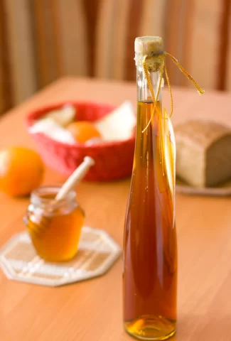 bottle of mead and honey